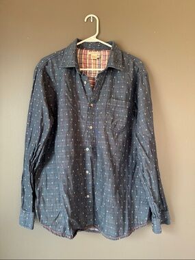 Men's Navy Multicolor Dot Long-Sleeve Button-Down Shirt